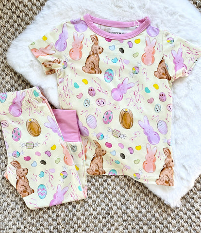 Sweet Bay Clothing Short Sleeve Bamboo PJ Set - Easter Candy Yellow & Pink - Let Them Be Little, A Baby & Children's Clothing Boutique