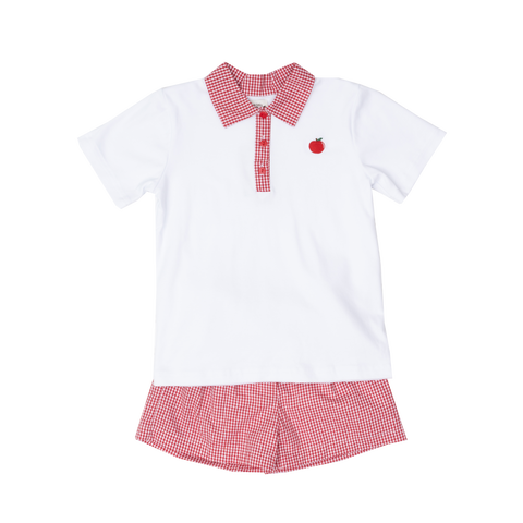 The Oaks Apparel Paxton Shorts Set - Red Gingham Apple - Let Them Be Little, A Baby & Children's Clothing Boutique