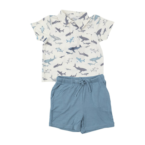 Angel Dear Polo Shirt & Short Set - Sharks - Let Them Be Little, A Baby & Children's Clothing Boutique