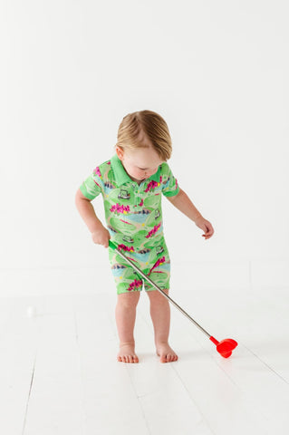 Kiki + Lulu Short Sleeve Collared Shortie Romper - A Bedtime Unlike Any Other (Golf) - Let Them Be Little, A Baby & Children's Clothing Boutique