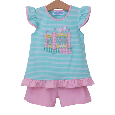 Trotter Street Kids Ruffle Sleeve Applique Shorts Set - Bounce House - Let Them Be Little, A Baby & Children's Clothing Boutique