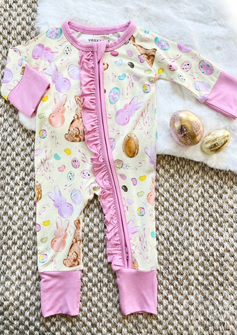 Sweet Bay Clothing Convertible Ruffled Onesie - Easter Candy Pink & Yellow - Let Them Be Little, A Baby & Children's Clothing Boutique