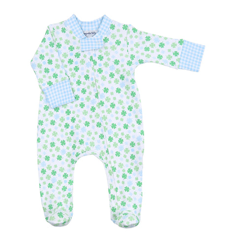 Magnolia Baby Printed Zipper Footie - Shamrock Cutie Blue - Let Them Be Little, A Baby & Children's Clothing Boutique
