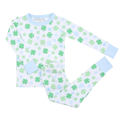 Magnolia Baby Long Sleeve PJ Set - Shamrock Cutie Blue - Let Them Be Little, A Baby & Children's Clothing Boutique