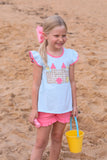 Trotter Street Kids Ruffle Sleeve Applique Shorts Set - Sand Castle - Let Them Be Little, A Baby & Children's Clothing Boutique