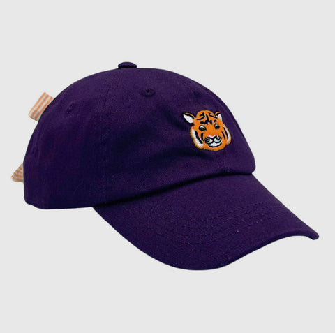 Bits & Bows Baseball Hat w/ Bow - Purple w/ Orange Tiger - Let Them Be Little, A Baby & Children's Clothing Boutique