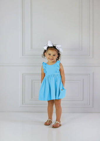 Serendipity Ocean Blue Bella Pocket Dress - 2286 Bella Picot Pocket Collection - Let Them Be Little, A Baby & Children's Clothing Boutique