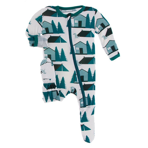 Kickee Pants Print Footie with Zipper - Natural Cabins and Tents - Let Them Be Little, A Baby & Children's Boutique