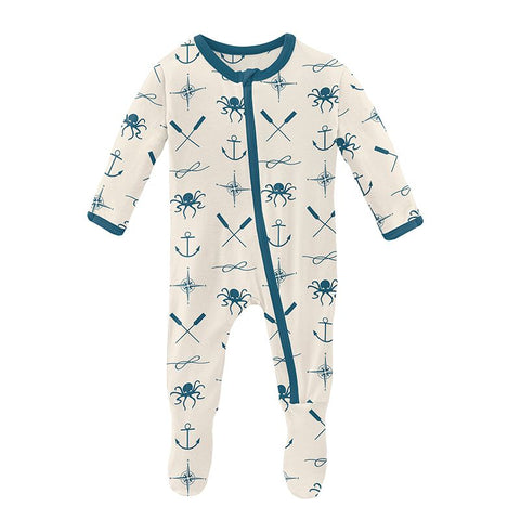 Kickee Pants Print Footie with Zipper - Natural Captain & Crew - Let Them Be Little, A Baby & Children's Clothing Boutique
