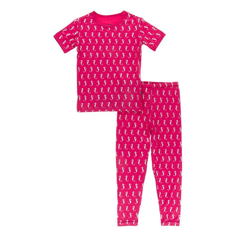 Kickee Pants Print Short Sleeve Pajama Set - Prickly Pear Mini Seahorses - Let Them Be Little, A Baby & Children's Boutique