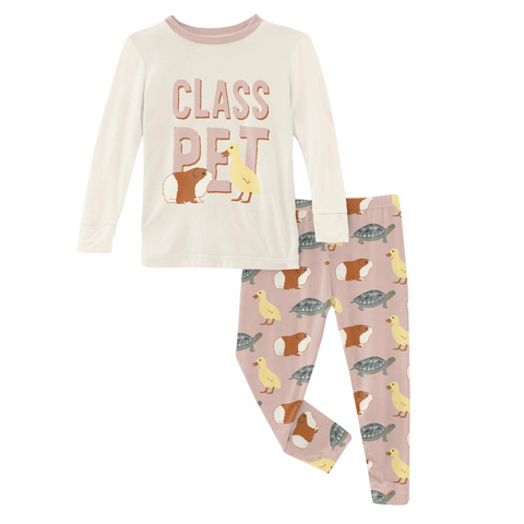 Kickee Pants Graphic Tee Long Sleeve Pajama Set - Peach Blossom Class Pet - Let Them Be Little, A Baby & Children's Clothing Boutique