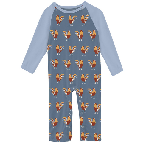 Kickee Pants Printed Long Sleeve Raglan Romper - Parisian Rooster - Let Them Be Little, A Baby & Children's Clothing Boutique