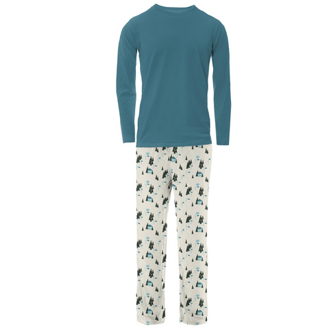 Kickee Pants Men's Print Long Sleeve Pajama Set - Natural Chairlift - Let Them Be Little, A Baby & Children's Clothing Boutique