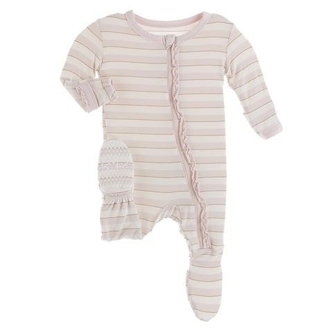Kickee Pants Muffin Ruffle Zipper Footie - Everyday Heroes Sweet Stripe - Let Them Be Little, A Baby & Children's Boutique