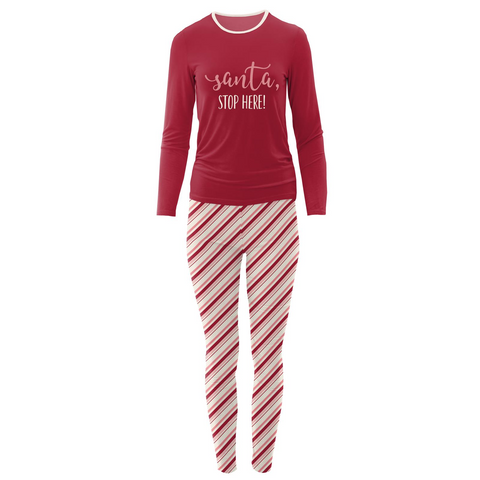 Kickee Pants Women's Long Sleeve Fitted Graphic Tee Pajama Set - Strawberry Candy Cane Stripe - Let Them Be Little, A Baby & Children's Clothing Boutique