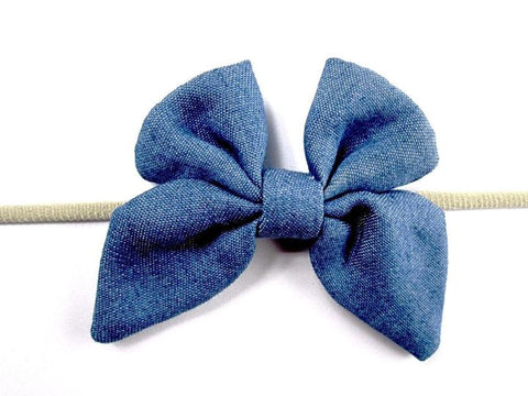 Baby Wisp Butterfly Bow on Skinny Headband - Denim - Let Them Be Little, A Baby & Children's Boutique