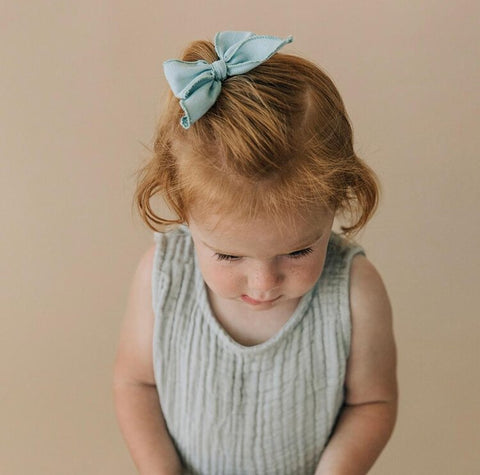 Poppy Knots Edged Bow on Clip - Ocean - Let Them Be Little, A Baby & Children's Boutique