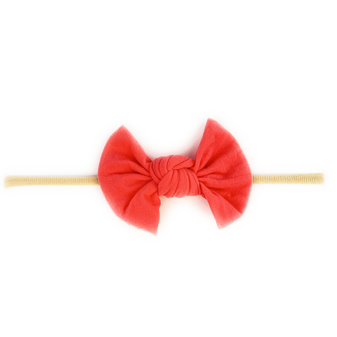 Baby Wisp Knotted Bow on Skinny Nylon Headband  - Coral - Let Them Be Little, A Baby & Children's Boutique