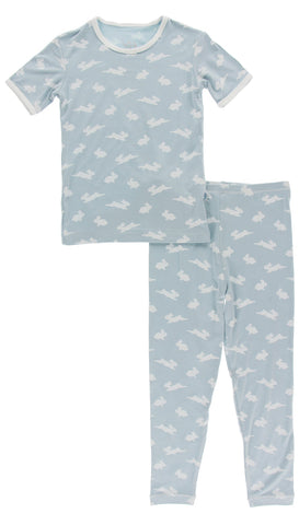 KicKee Pants Print Short Sleeve Printed Pajama Set – Pearl Blue Bunny - Let Them Be Little, A Baby & Children's Clothing Boutique