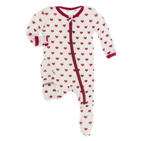 Kickee Pants Print Footie with Zipper - Natural Hearts - Let Them Be Little, A Baby & Children's Clothing Boutique