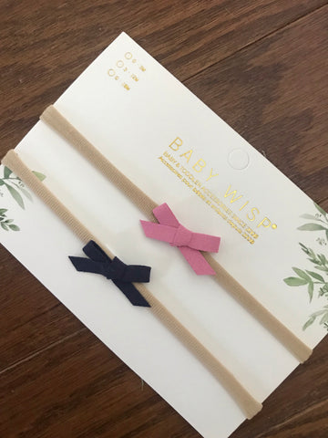 Baby Wisp Faux Suede Hand Tied Bows - Hot Pink & Navy - Let Them Be Little, A Baby & Children's Boutique