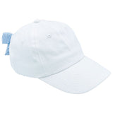 Bits & Bows Baseball Hat Winnie White w/ Blue & White Seersucker Bow - Blank - Let Them Be Little, A Baby & Children's Clothing Boutique