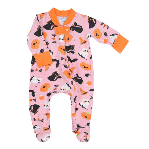 Magnolia Baby Bamboo Blend Printed Zipper Footie - Boo to You! Pink