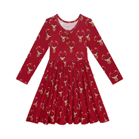 Posh Peanut Long Sleeve Henley Twirl Dress - Dash - Let Them Be Little, A Baby & Children's Clothing Boutique