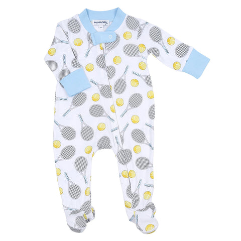 Magnolia Baby Bamboo Printed Zipper Footie - Tennis Anyone? Blue - Let Them Be Little, A Baby & Children's Clothing Boutique