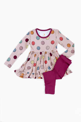 Kiki + Lulu Long Sleeve Peplum & Leggings Set - Smiley - Let Them Be Little, A Baby & Children's Clothing Boutique