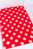Birdie Bean Crib Sheet - Baseball Red - Let Them Be Little, A Baby & Children's Clothing Boutique