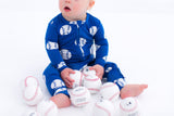 Birdie Bean Zip Romper w/ Convertible Foot - Baseball Blue - Let Them Be Little, A Baby & Children's Clothing Boutique