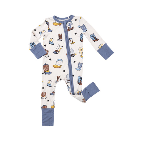 Angel Dear 2 Way Zipper Romper - Boots Blue - Let Them Be Little, A Baby & Children's Clothing Boutique