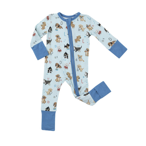 Angel Dear 2 Way Zipper Romper - Puppy Alphabet Blue - Let Them Be Little, A Baby & Children's Clothing Boutique