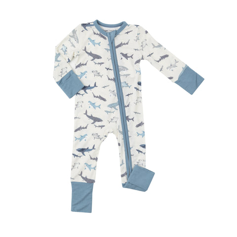 Angel Dear 2 Way Zipper Romper - Sharks - Let Them Be Little, A Baby & Children's Clothing Boutique