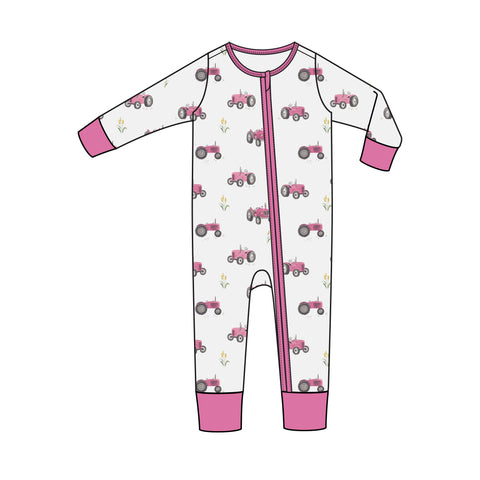Angel Dear 2 Way Zipper Romper - Pink Tractors - Let Them Be Little, A Baby & Children's Clothing Boutique