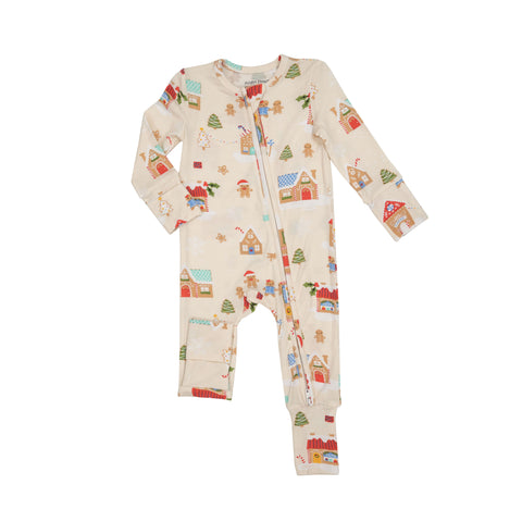 Angel Dear 2 Way Zip Romper - Gingerbread Village (Ivory) - Let Them Be Little, A Baby & Children's Clothing Boutique