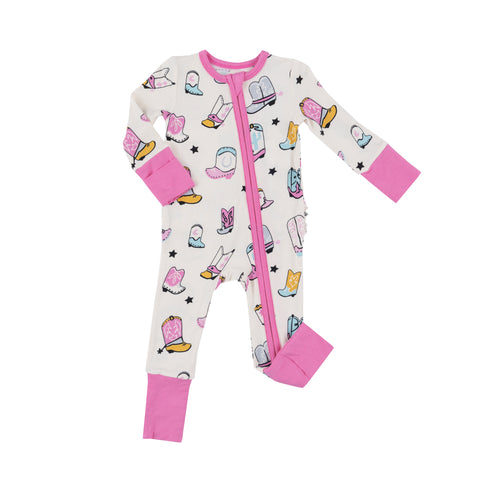 Angel Dear 2 Way Zipper Romper - Boots Pink (Ruffle Bottom) - Let Them Be Little, A Baby & Children's Clothing Boutique