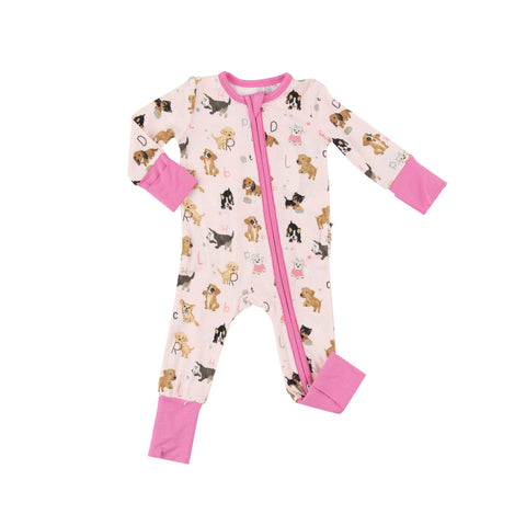 Angel Dear 2 Way Zipper Romper - Puppy Alphabet Pink - Let Them Be Little, A Baby & Children's Clothing Boutique