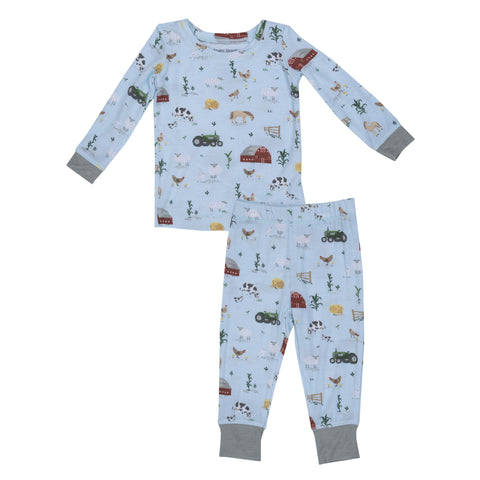 Angel Dear Long Sleeve Loungewear Set - Big Red Barn (Blue) - Let Them Be Little, A Baby & Children's Clothing Boutique