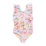 Pink Chicken Katniss Swimsuit - Watercolor Bows - Let Them Be Little, A Baby & Children's Clothing Boutique