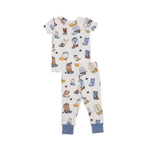 Angel Dear Short Sleeve Loungewear Set - Boots Blue - Let Them Be Little, A Baby & Children's Clothing Boutique