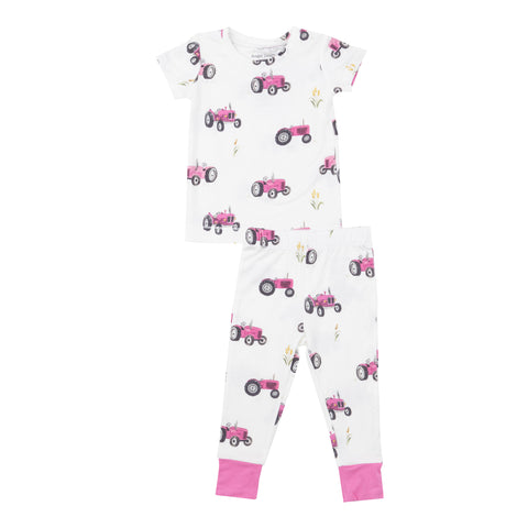 Angel Dear Short Sleeve Loungewear Set - Pink Tractors - Let Them Be Little, A Baby & Children's Clothing Boutique