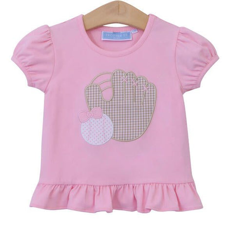 Trotter Street Kids Short Sleeve Applique Ruffle Tee - Baseball - Let Them Be Little, A Baby & Children's Clothing Boutique