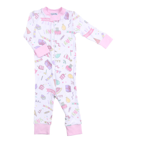 Magnolia Baby Zipped Bamboo Blend PJ Romper - My Birthday Pink - Let Them Be Little, A Baby & Children's Clothing Boutique