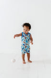 Kiki + Lulu Racerback Shortie Romper - Baseball (Blue) - Let Them Be Little, A Baby & Children's Clothing Boutique