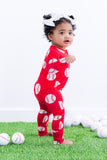 Birdie Bean Zip Romper w/ Convertible Foot - Baseball Red - Let Them Be Little, A Baby & Children's Clothing Boutique