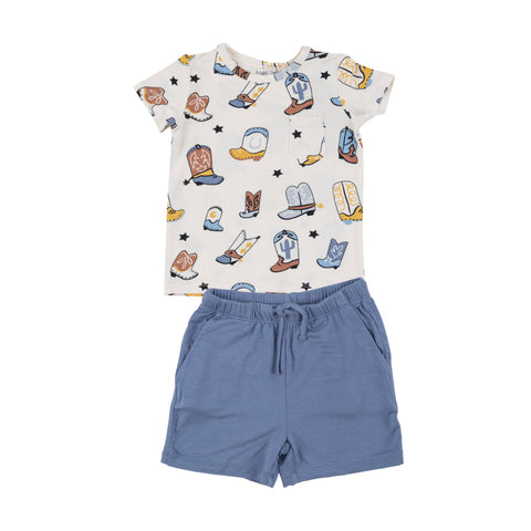 Angel Dear Crew Neck Tee & Short Set - Boots Blue - Let Them Be Little, A Baby & Children's Clothing Boutique