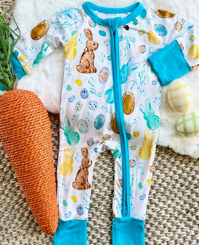 Sweet Bay Clothing Convertible Onesie - Easter Candy White & Blue - Let Them Be Little, A Baby & Children's Clothing Boutique