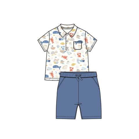Angel Dear Polo Shirt & Short Set - In The Ocean - Let Them Be Little, A Baby & Children's Clothing Boutique